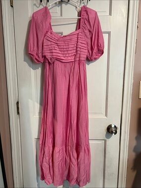 Bubblegum Pink Puff Sleeve Tiered Maxi Dress